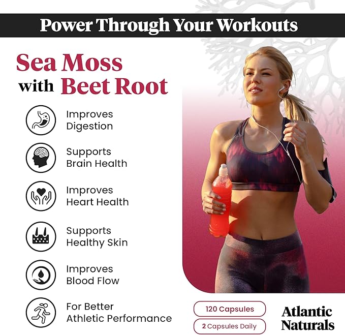 Atlantic Naturals Sea Moss Superfood Bundle - Sea Moss with Beet Root & Spirulina Capsules - Defense Support, Blood Flow, Joint Health & Iron - 240 Capsules (2 x 120 ct)