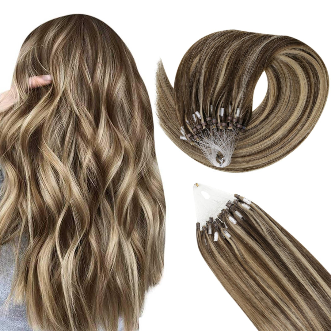 Easyouth 22 Inch Remy Human Hair Extension, Micro Loop Hair Extensions, Highlight, Microlink #4P27 50S 50G