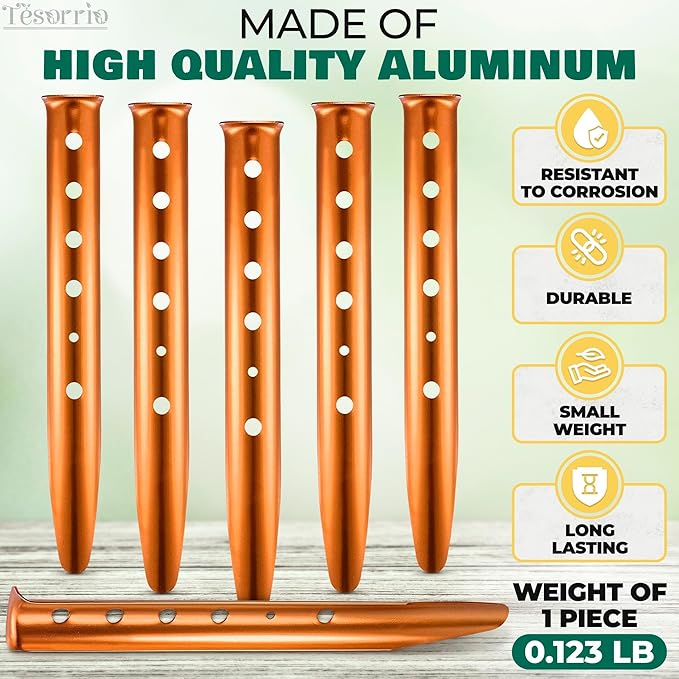 6Pcs Aluminum Tent Stakes - 12.6" Beach Canopy Tent Stakes Heavy Duty Ground Stakes Heavy Duty Tent Stakes Metal Tent Stakes - Sand Stakes for Tents for Beach Camping Tent Stakes Beach Stakes for Sand