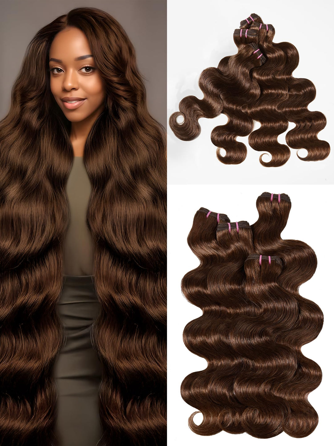 Body Wave Bundles Human Hair 16 18 20 22 inch 4 Bundles Dark Brown 4# Bundles Human Hair Extensions Natural Brazilian Virgin Unprocessed Human Hair