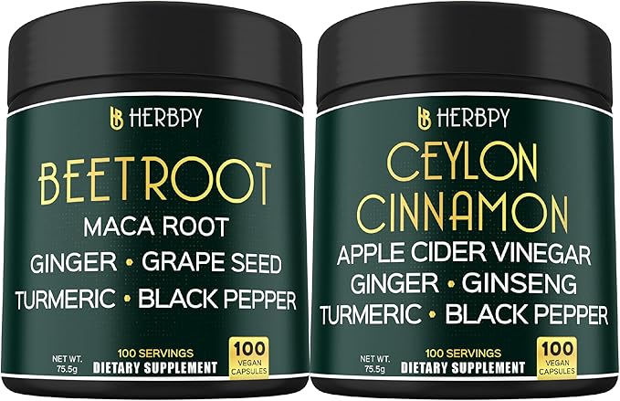 Bundle 6in1 Beet Root Capsules & 6in1 Premium Ceylon Cinnamon Supplements - Support Immune & Digestive Health