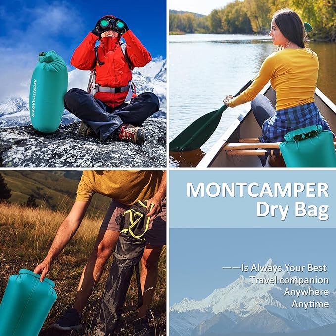2-pack 30D Nylon Waterproof Dry Bag-Portable Storage Sack for Kayaking, Hiking and Rafting-Roll Top Closure-Float on Water(5L/20L,Turquoise blue)