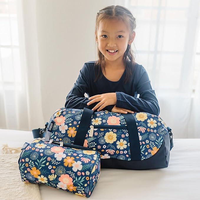 Wildkin Kids Overnighter Duffel Bag – Carry-On Size, Ideal for School & Sleepovers – Wildflower Bloom