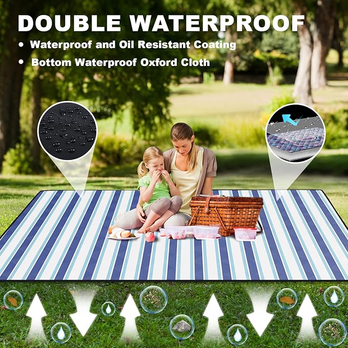 Lightweight Waterproof 60x80'' Picnic Blankets Huge Anti Sand Packable Beach Grass Park Matt Fold up Camping Tent Rug for Inside Summer Camp Roadtrip Gear Backpacking Travel Trailer Essential