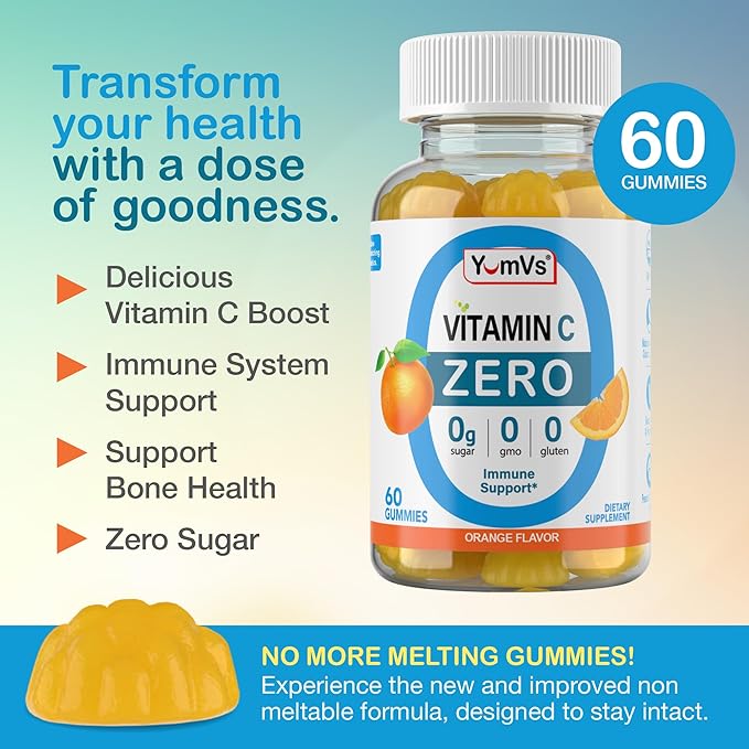 Yum-Vs - Zero Sugar Vitamin C Gummies for Adults & Kids - 250 mg VIT C Immune Support Gummy Vitamins - Sugar Free Chewable Vitamin C Gummy Supplement - High Potency Vegetarian Vitamin C Boost (60)