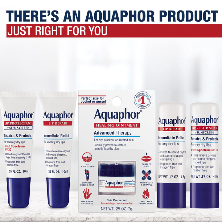 Aquaphor Lip Repair Stick, Moisturizing Lip Balm Pack, Relieves Dryness, 0.17 Oz Stick, Pack of 2