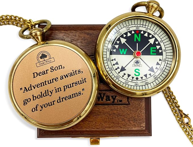 The Dream Chaser Compass in Wooden Box - 2025 Graduation Gifts for Him, College, High School, Birthday Gift Idea for Son, Boys, Daughter - Greeting Card Included, Inspirational, Motivational Present