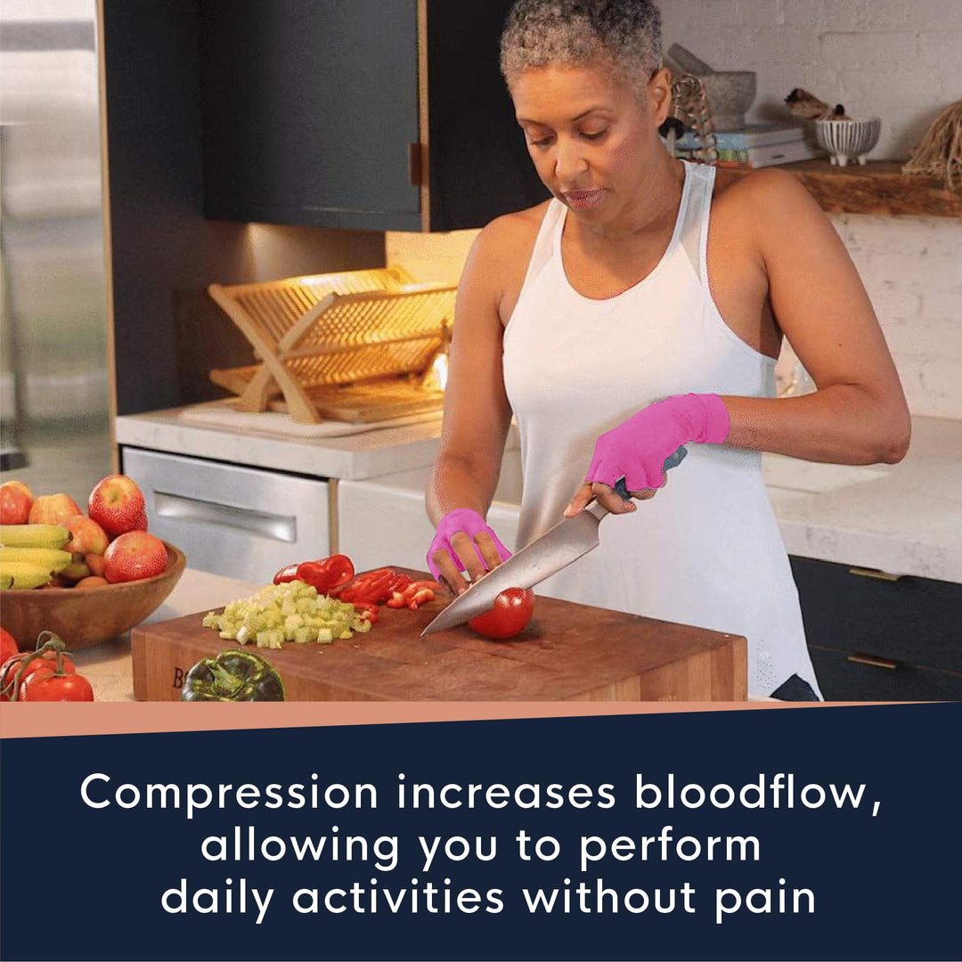 Copper Compression Arthritis Gloves | Fingerless Arthritis Carpal Tunnel Pain Relief Gloves For Men & Women | Hand Support Wrist Brace For Rheumatoid, Tendonitis, Swelling, Crocheting - Pink XS