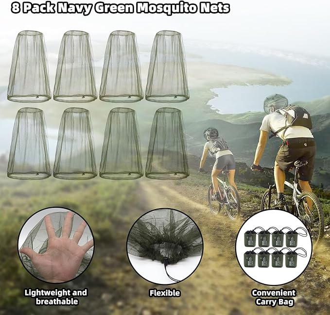 Wholelovein 8 Pack Mosquito Covers Wearable Head Net Face Mesh Protecting Net Mosquito Fly Insects Bugs