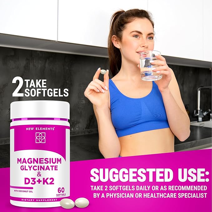 Magnesium Glycinate 500mg with High-Potency Vitamin D3 10000iu & Vitamin K2 100mcg | Enhanced with Coconut Oil for Optimal Absorption | Non-GMO, Gluten-Free, Sugar-Free Softgels