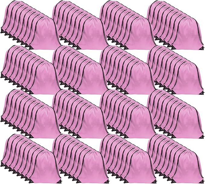 GoodtoU Drawstring Bags, Nylon Backpacks Draw String Gym Bags for Sport, Traveling, Team (Pink, 128Pcs)