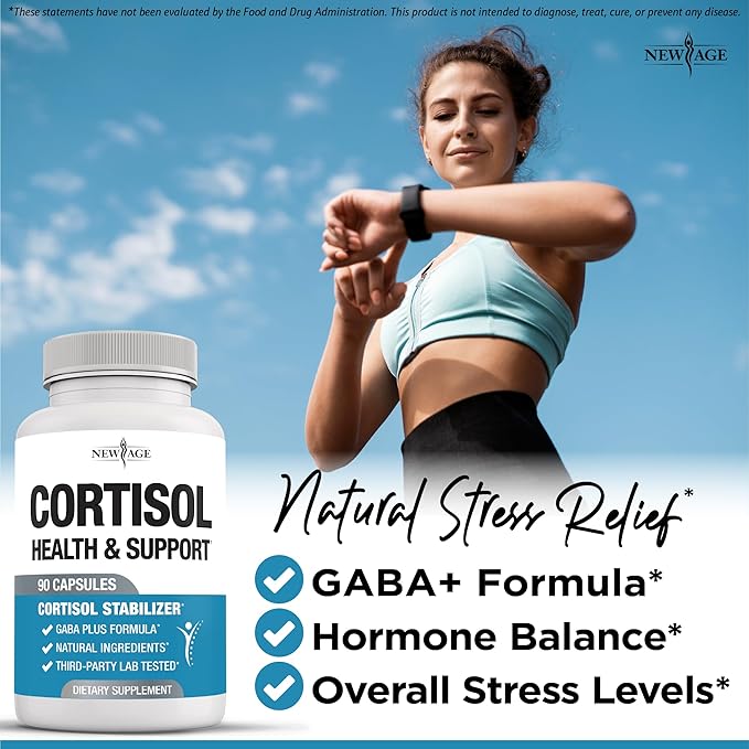 NEW AGE Cortisol Supplement for Women - Natural Cortisol Detox Manager Reducer - Ashwagandha, GABA, 5 HTP, L-Tryptophan, L-Theanine - 180 Count