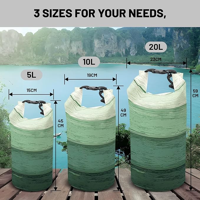 Waterproof Dry Bag,Roll Top Green Ombre Rustic Barn Wood Waterproof Backpack 5L/10L/20L Floating and Lightweight Bags for Kayaking, Boating, Fishing, Swimming and Camping