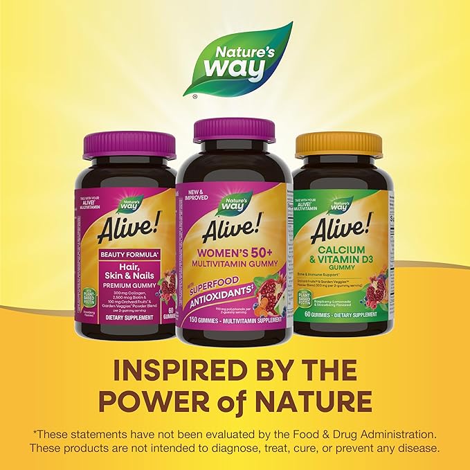 Nature's Way Alive Women’s 50+ Daily Gummy Multivitamins, Supports Multiple Body Systems*, Supports Healthy Heart, Brain & Bones,* B-Vitamins, Mixed Berry Flavored, 150 Gummies (Packaging May Vary)