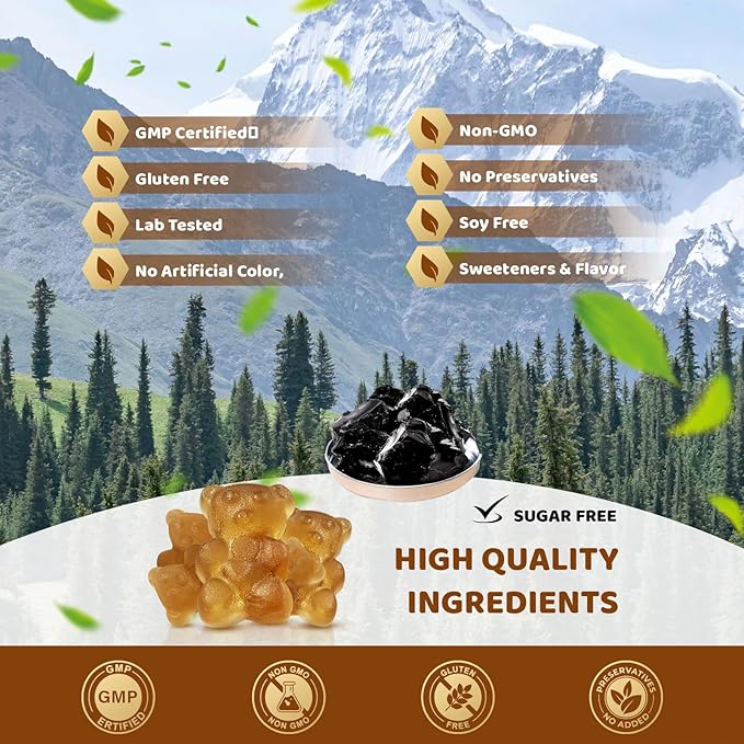 Shilajit Gummies Supplements, Pure Himalayan Shilajit Gummies, Lab Test, Trace Minerals, Shilajit for Men, Women, Non-GMO, Natural Color & Flavor, 60 Count