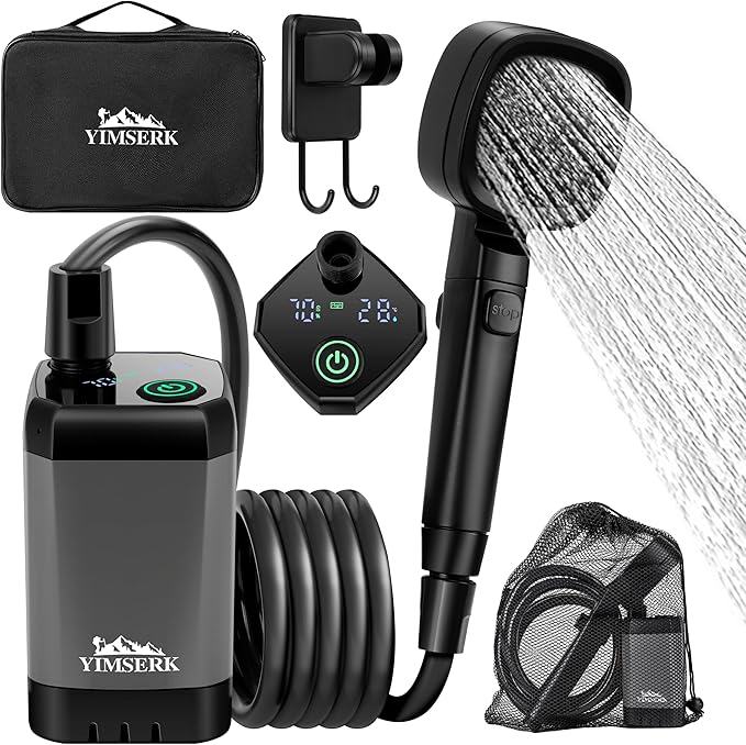 7800mAh Portable Shower for Camping, Rechargeable Electric Outdoor Shower Kit with Handbag, Filtered Shower Head, IPX7 Waterproof Shower Pump for Camp, Hiking, Car Washing, Pet Bath