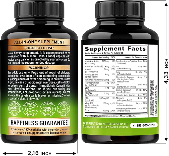 Bariatric Multivitamin - 45 mg Iron Supplements - Made in USA - for Women & Men - All-in-One, 21 Essential Vitamins - Gastric Sleeve Support - Free of Sugar, Gluten & Soy - 90 Capsules, Once Daily