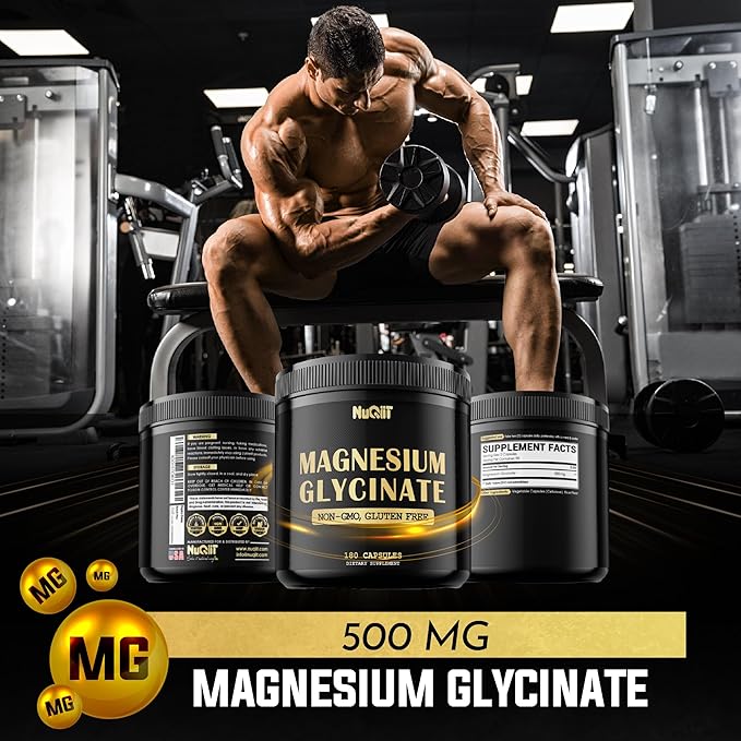 Magnesium Glycinate 500mg with 18% Pure Elemental Magnesium Compound Supplement - 180 Capsules - Powerful Benefits for Support Bone Health, Muscle Growth, Comfortable Mood & Heart Health