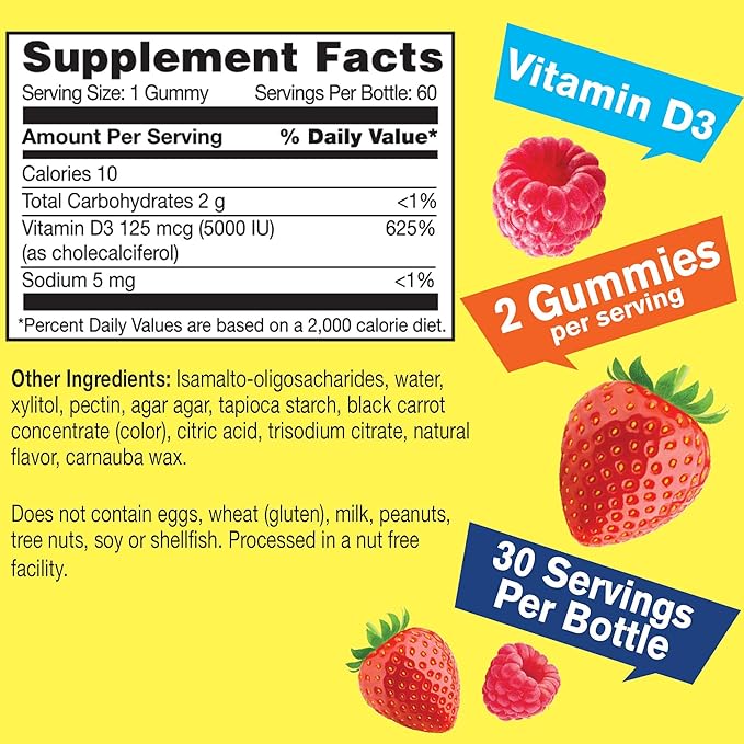Vitamin D3 5,000 IU Sugar Free + Organic Vitamin D3, Gummies Bundle - Great Tasting, Vitamin Supplement, Gluten Free, GMO Free, Chewable Gummy