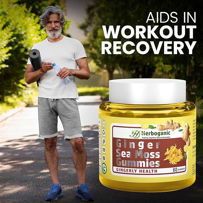 Ginger Sea Moss Gummies - Herbal Support for Immune & Digestive Health - Plant-Powered, Gluten-Free & Vegan-Friendly - 60 Count