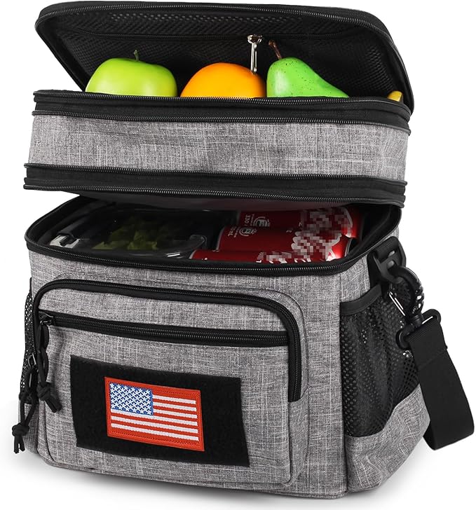 ATRIPACK Lunch Bag for Men, Double Deck Tactical Lunch Box Work with Shoulder Strap MOLLE Webbing Large Lunch Cooler Leakproof Insulated （Grey）