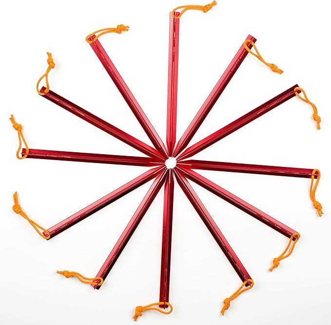 Aluminum Tent Stakes Pegs, 12-Pack Aluminum Ground Pegs with Reflective Pull Ropes, Heavy Duty Tri-Beam Metal Stakes Pegs for Backpacking Camping Tents Hammocks and Canopy