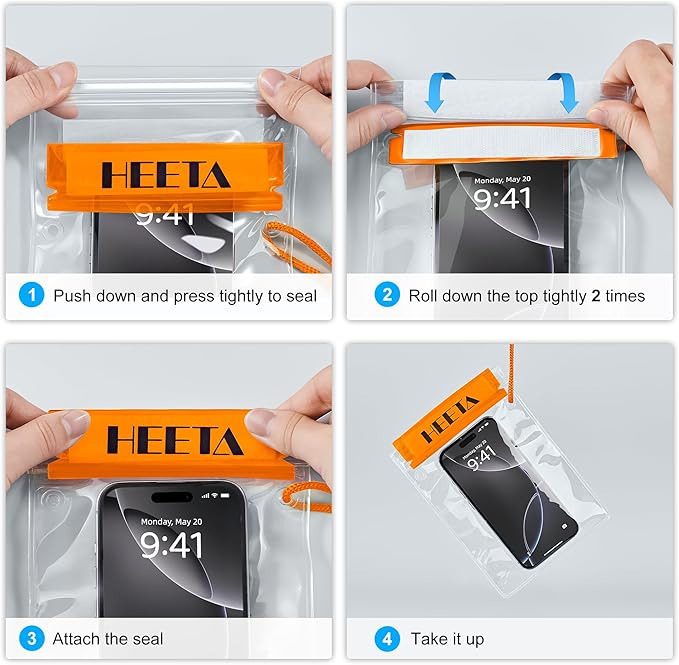 HEETA 5-Pack Clear Waterproof Dry Bag, Water Tight Cases Pouch Dry Bags for Camera Mobile Phone Maps, Kayaking Boating Document Holder