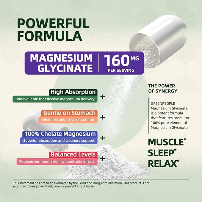 Magnesium Glycinate 800mg Chelated Supplement,160mg Magnesium Per Serving - 99% High Absorption - Supports for Muscle, Joint Health, Heart & Sleep - 180 Veggie Capsules