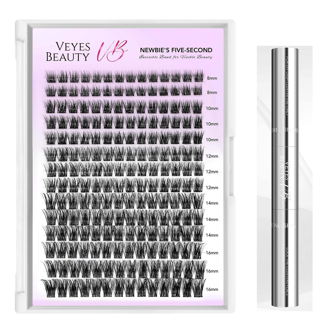 VEYESBEAUTY Newbie's Five-Second Series Lash Clusters and Lash Glue for Bond and Seal Waterproof 2 in 1 7ml