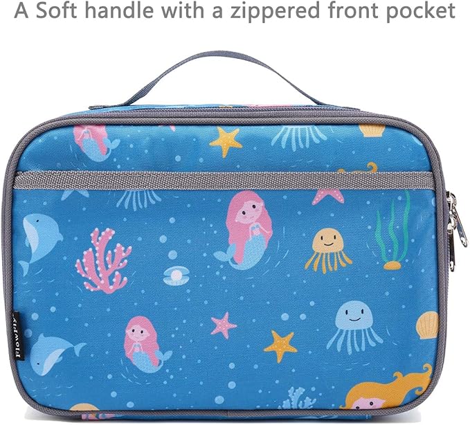 FlowFly Kids Lunch box Insulated Soft Bag Mini Cooler Back to School Thermal Meal Tote Kit for Girls, Boys, Mermaid