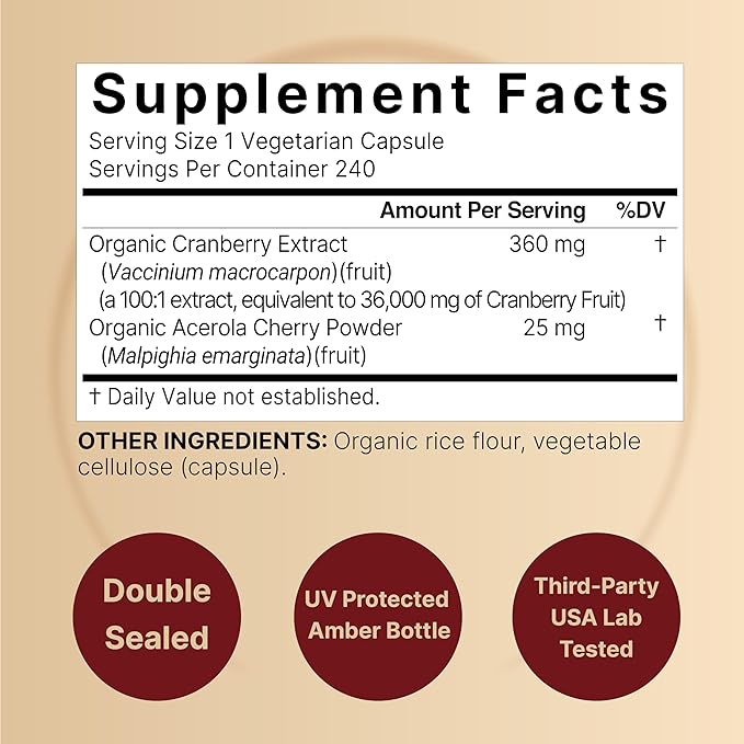 NatureBell 2 Pack Cranberry Pills 36,000mg with Acerola, 480 Total Veggie Capsules | 100:1 Fresh Cranberries Extract – Organic Ingredients – Supports Urinary Tract Health – Sugar Free