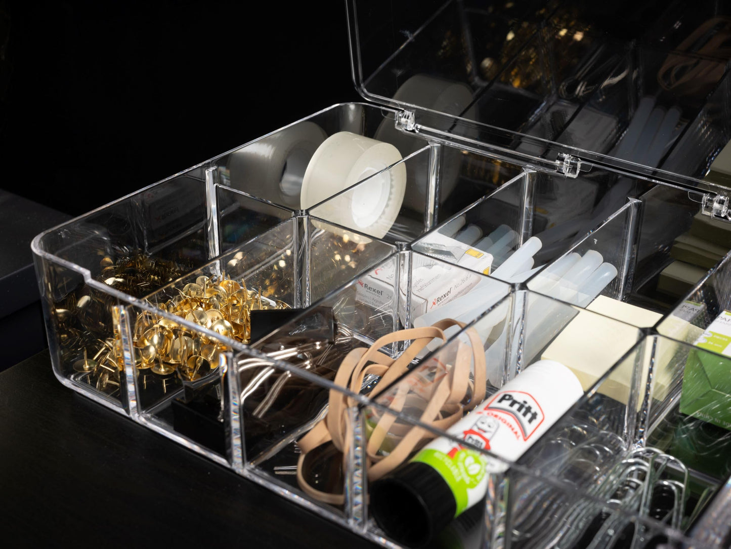 Addis Multi Compartment Clear Acrylic Make Up Cosmetic Craft Diy Storage Organiser Box With Lid, Clear Acrylic, 6.5 - Height