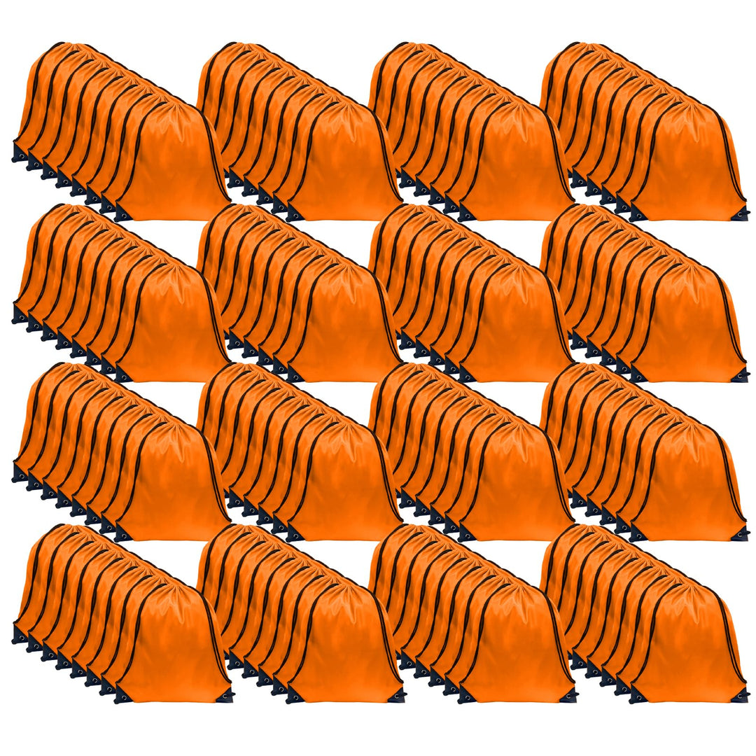 GoodtoU Drawstring Bags, Drawstring Backpack Bulk Nylon Backpack Draw String Back Bag Cinch Sack Drawstring Gym Bag String Backpack for Sport, Traveling, Team (Orange, 128Pcs)