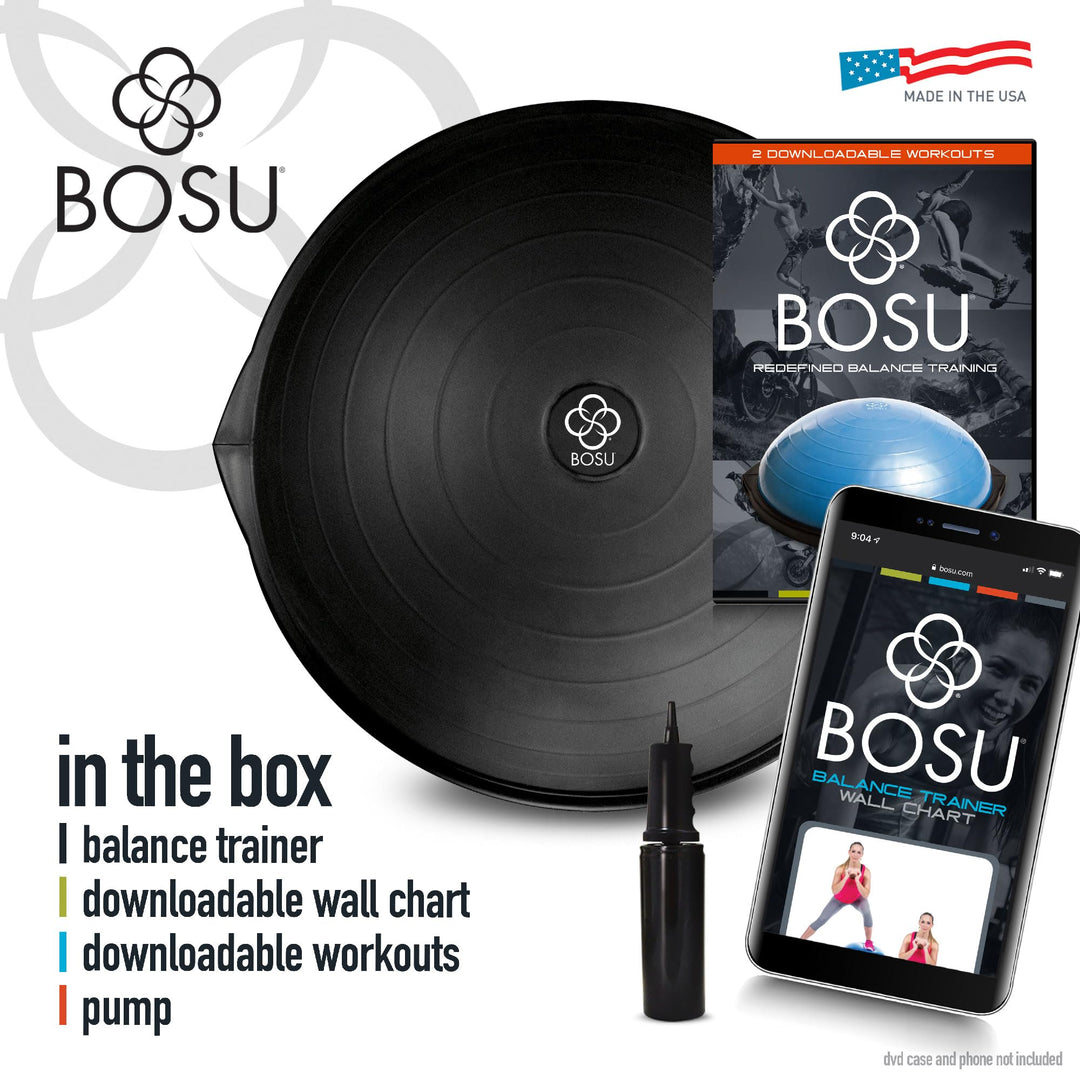 BOSU 26 Inch Pro Balance Trainer Ball Exercise Fitness Gym Equipment for Yoga, Sports, Personal Trainer, Rehabilitation, and Physical Therapy, Black