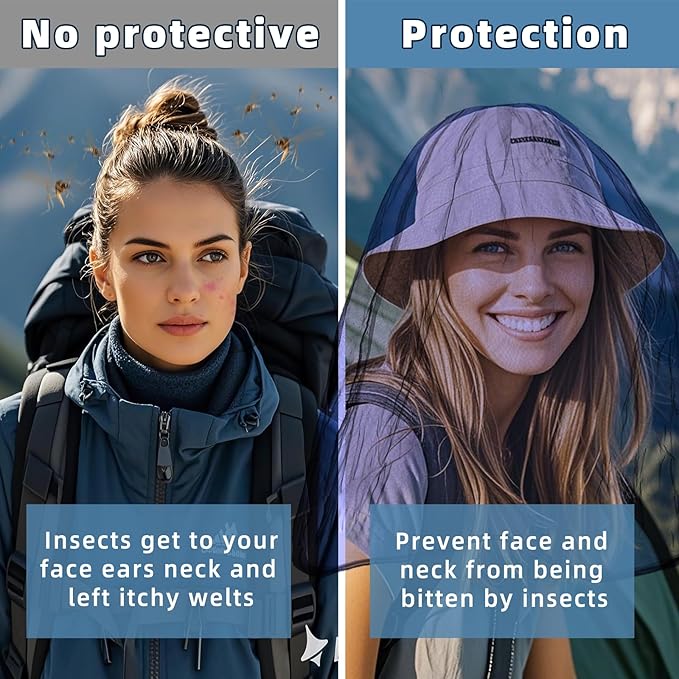 2 Pack Ultra Large Mosquito Net 42x25 Inches Mosquito Head Net Oversized Insect Netting Bug Fits Most Hats for Gardening Hiking Fishing Traveling(Navy Blue)