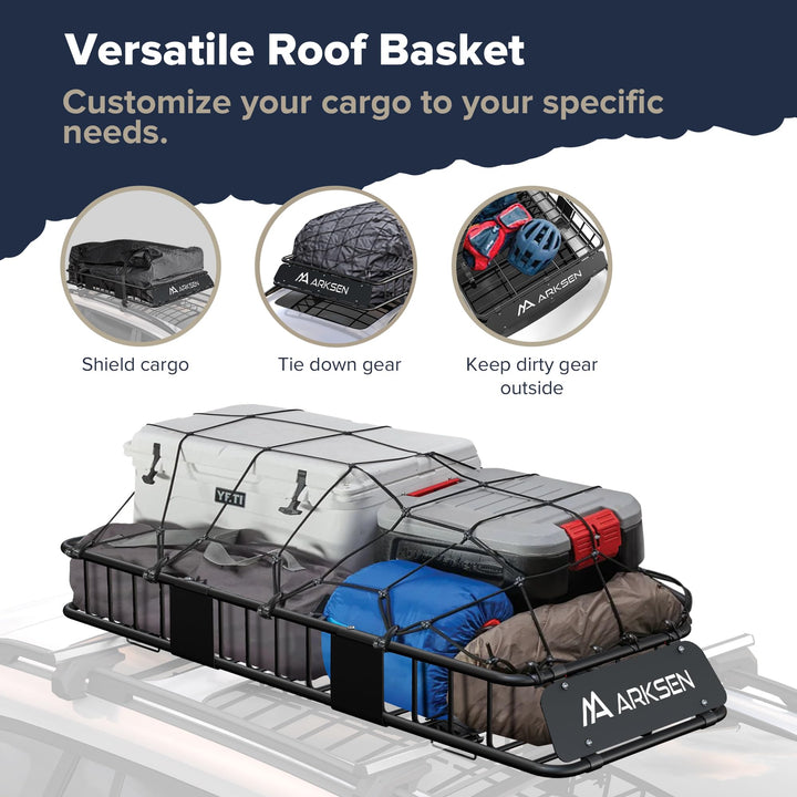 ARKSEN Skinny Roof Rack Cargo Carrier Basket, Heavy Duty Weather Resistant Top Mount Cargo Rack, Luggage & Camping Gear Storage for Car, Truck or SUV Transport