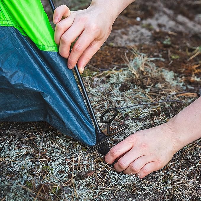 4 Pcs Hunting Blinds and Tarps Auger Stakes-13 Inch Steel Hunting Blind Stakes-Heavy Duty Forged Steel Tent Stakes for Ground Blinds Tent Camping and Tarps