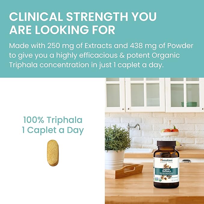 Himalaya Organic Triphala Herbal Supplement for Colon Cleansing, Supports Regularity, Occasional Bloating, Waste Elimination, USDA Organic, Non-GMO, Vegan, 688 mg, 30 Plant-Based Caplets