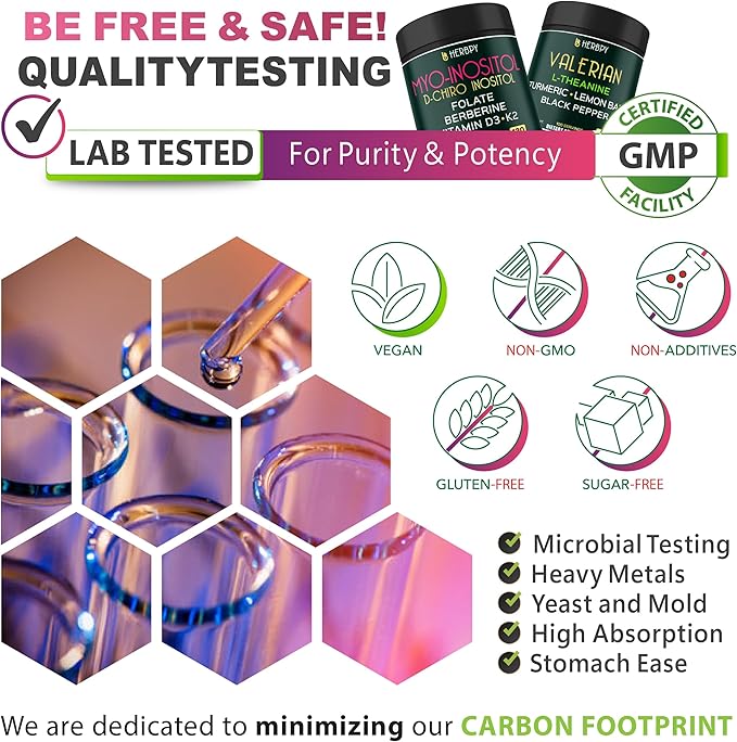 Bundle 5in1 Valerian Root Supplement 100 Count & 6in1 Myo-inositol & D-Chiro Inositol Supplement for Women 120 Count - Support Restful Night, Relaxation, Heart & Overall Health