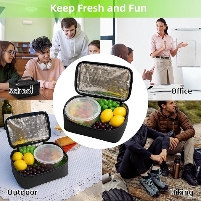 Small Lunch Box Insulated Lunch Bag for Women Men, Bento Kids Lunch Box, Compact Portable Thermal Meal Cooler Bags with Buckle Handle for Work & School, Black 5L