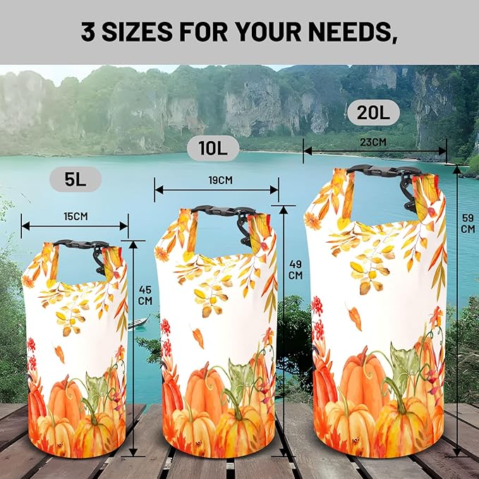 Waterproof Dry Bag,Roll Top Fall Thanksgiving Small Waterproof Backpack 5L/10L/20L Floating and Lightweight Bags for Kayaking, Boating, Fishing, Swimming and Camping with Waterproof Phone Case