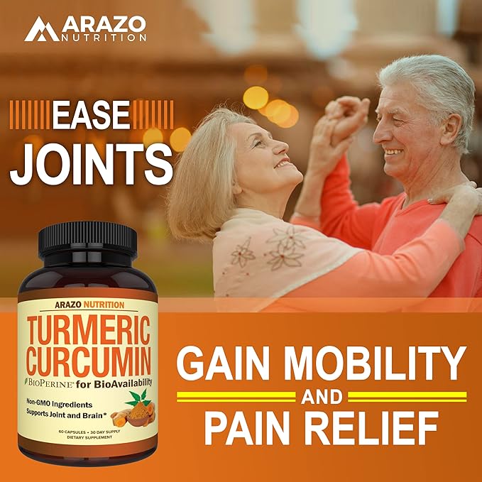 Arazo Nutrition Turmeric Curcumin with BioPerine 1300mg with Black Pepper - Joint Support Nutritional Supplements - 100% Herbal Tumeric Root Capsules
