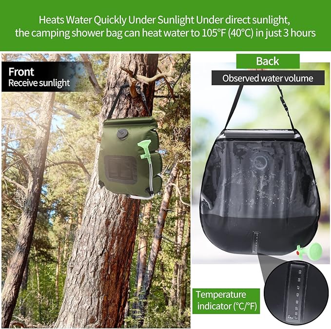 Solar Shower Bag, 1/2/4 Pack 5 Gallons/20L Camping Shower Bag, Portable Shower Bag with Removable Hose and On-Off Switchable Shower Head for Camping Beach Swimming Outdoor Traveling Hiking