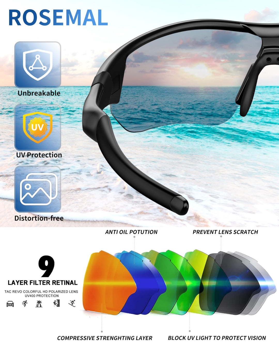 Polarized Sports Sunglasses for Men Women Youth Baseball Running Fishing Tennis Golf Cycling Driving Motor TAC UV400 TR90