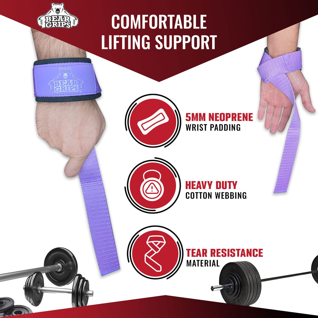 Bear Grips Lifting Straps Gym, Wrist Straps for Weightlifting, Gym Straps, Weightlifting Straps, Deadlift Straps, Weight Lifting Straps for Men, Weight Straps Lifting Women, 2 Lifting Strap | Purple