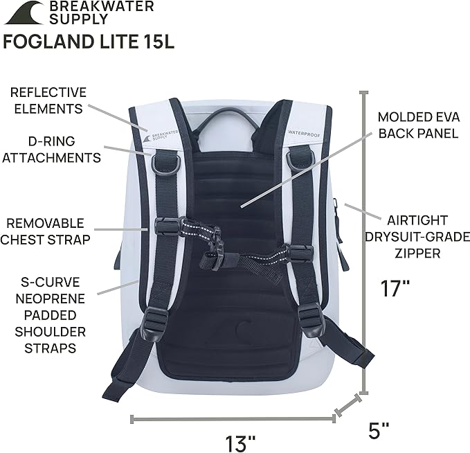 Breakwater Supply™ 100% Waterproof Submersible Backpack, Laptop Bag, Airtight Zippers | Travel Outdoors | Fogland 25L 20L 15L