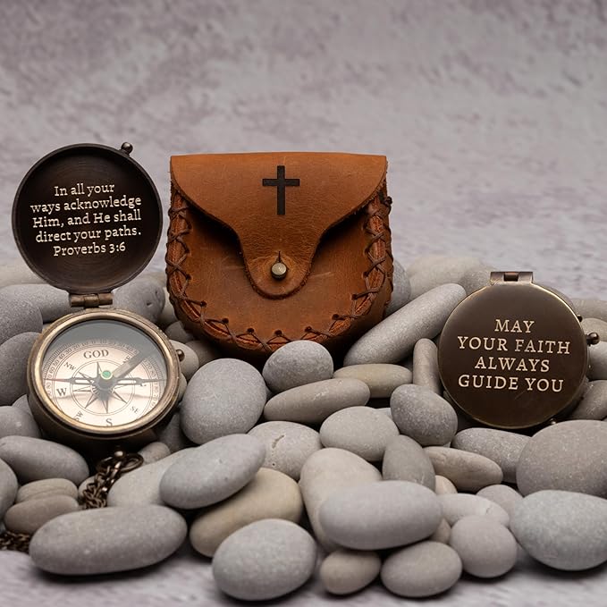 Baptism Gifts for Boys - Engraved Working Handmade Antique Compass with Scripture - Religious, Christian, Catholic, Christening, First Communion, Confirmation Gifts for Teenage Boys and Men