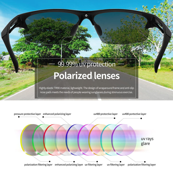 Joopin Half Frame Sports Sunglasses Lightweight Running Glasses Polarized UV400 Rectangle Wrap Around Shades for Men Women Motorcycle