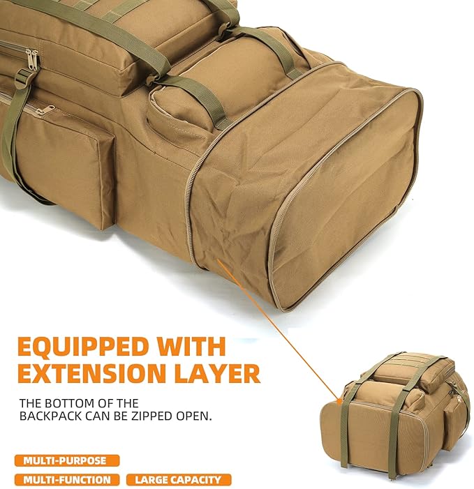 70L/100L Hiking Camping Backpack MOLLE Rucksack Waterproof Daypack for Traveling (Khaki)