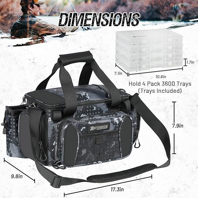 Fishing Bag - Waterproof Storage with 4 3600 Tackle Box, Saltwater & Freshwater Shoulder Bag for Camping, Hunting, Hiking, Travel